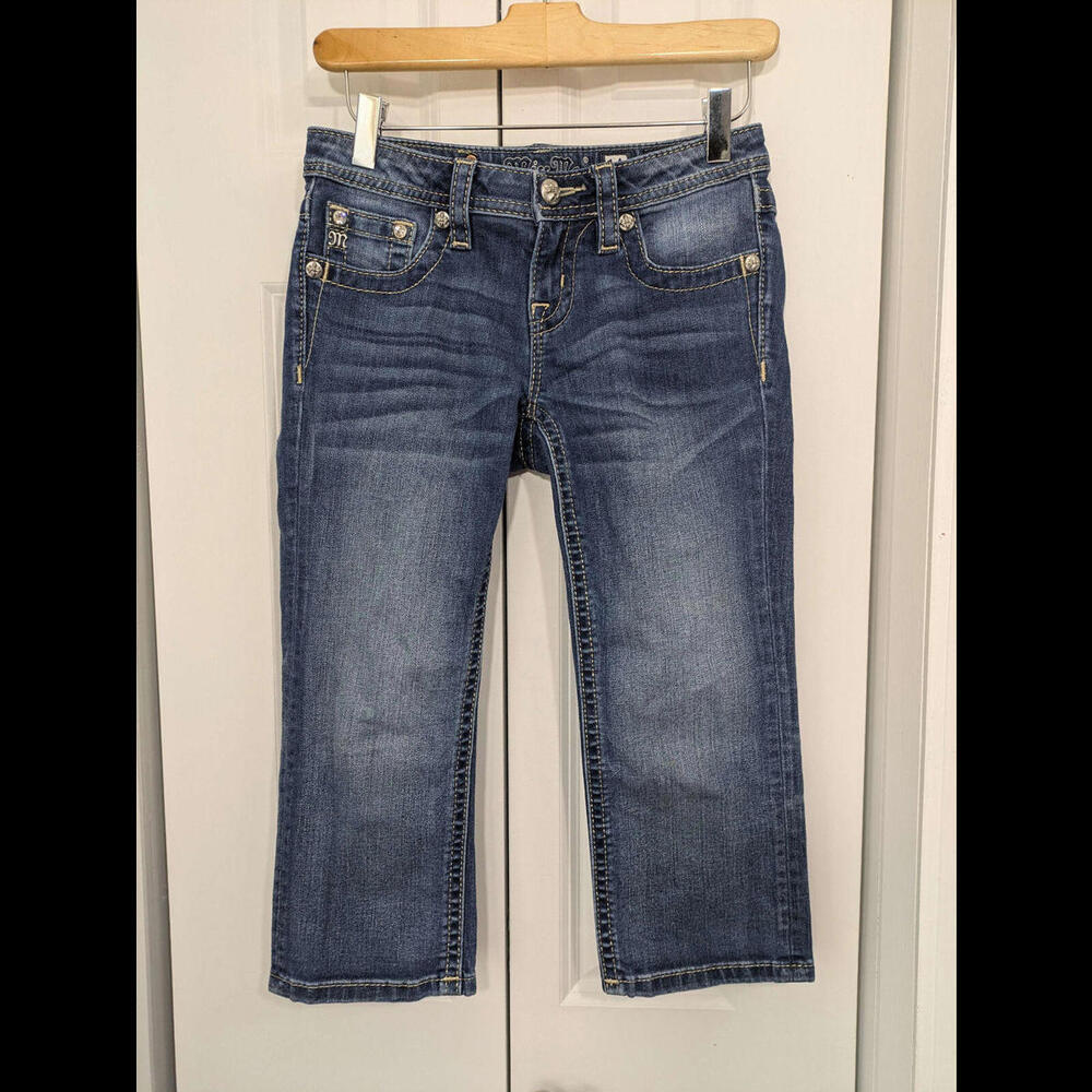 Miss Me Blue Cropped Jeans with Faded Details